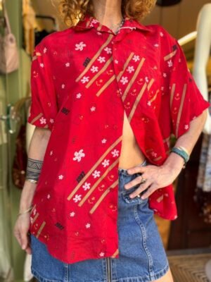 vintage silk red patterned shirt
