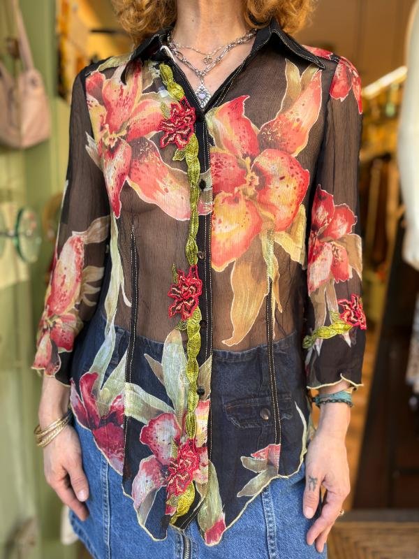 vintage silk sheer floral shirt