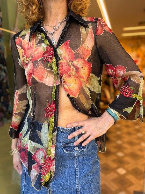 vintage silk sheer floral shirt - Image 2