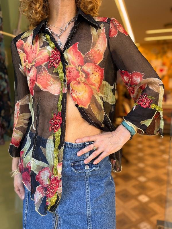 vintage silk sheer floral shirt - Image 3