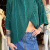 vintage green & black polka dot asymetric top/shirt