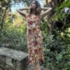 vintage midi floral flare dress with V neck