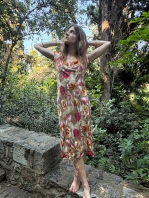 vintage midi floral flare dress with V neck