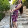 vintage purple/pink cotton floral halter neck dress