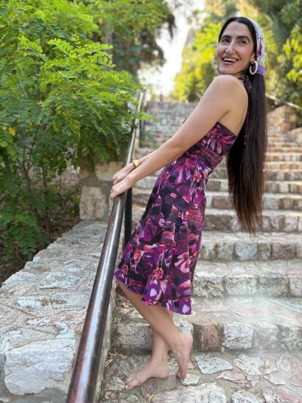 vintage purple/pink cotton floral halter neck dress - Image 4
