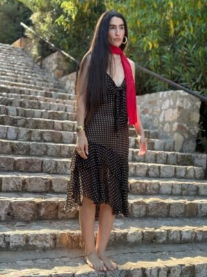 y2k black & white polka dot asymmetric meraid dress