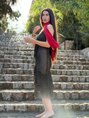 y2k black & white polka dot asymmetric meraid dress - Image 7