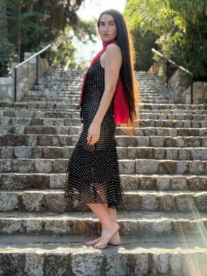 y2k black & white polka dot asymmetric meraid dress - Image 6