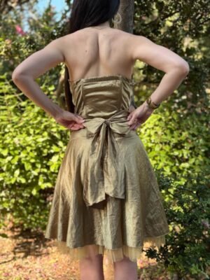 vintage gold strapless dress with petticoat and tie back detail - Image 6