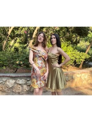 vintage gold strapless dress with petticoat and tie back detail - Image 7
