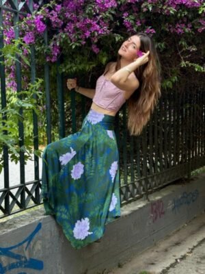 Alternative view of vintage floral/leafy asymmetric maxi skirt