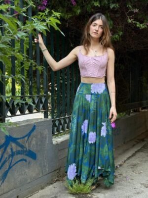 vintage floral/leafy asymmetric maxi skirt