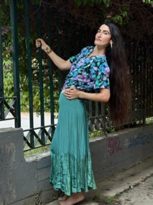 y2k sage mermaid skirt featuring lace and satin parts on hemline and elastic waist - Image 3