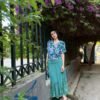 y2k sage mermaid skirt featuring lace and satin parts on hemline and elastic waist