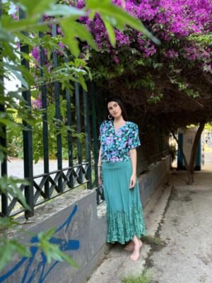 y2k sage mermaid skirt featuring lace and satin parts on hemline and elastic waist