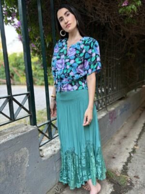 y2k sage mermaid skirt featuring lace and satin parts on hemline and elastic waist - Image 5