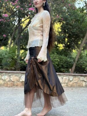 y2k sheer mesh top with gold lace details - Image 4