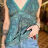 y2k boho top in grey-green