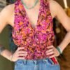 y2k Patrizia Pepe tropical print top featuring elastic waist & chain closure