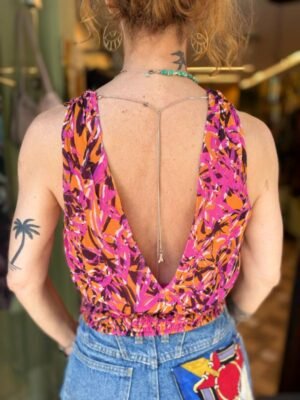 y2k Patrizia Pepe tropical print top featuring elastic waist & chain closure - Image 2