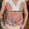 y2k viscose sheer boho top featuring crochet details