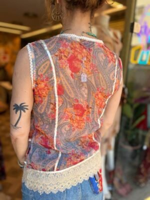 y2k viscose sheer boho top featuring crochet & lace  details - Image 4