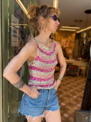 y2k knitted stripped sequin top (fuschia,pink,white) - Image 5