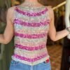 y2k stripped sequin top (fuschia,pink,white)