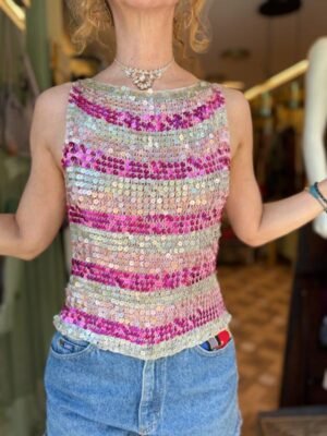 y2k stripped sequin top (fuschia,pink,white)