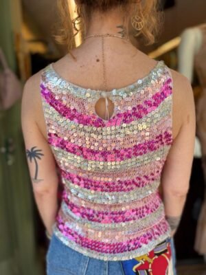 y2k knitted stripped sequin top (fuschia,pink,white) - Image 3