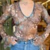y2k fairy floral mesh top with metallic fibres