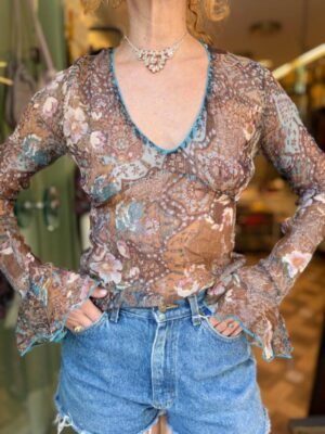 y2k fairy floral mesh top with metallic fibres - Image 2