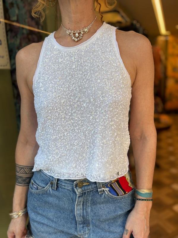y2k Abercrombie & Fitch white sequin top
