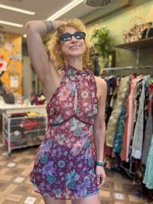 y2k silk sheer floral turtle neck top with back lace