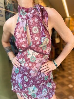 Alternative view of y2k silk sheer floral turtle neck top with back lace