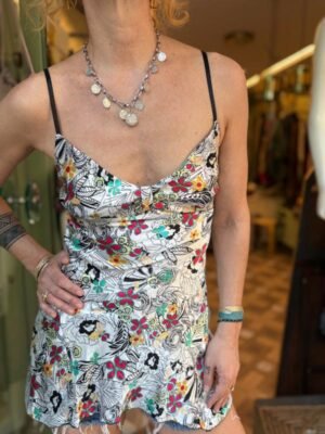 y2k satin floral asymmetric top