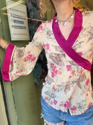 Alternative view of y2k silk kimono sheer top