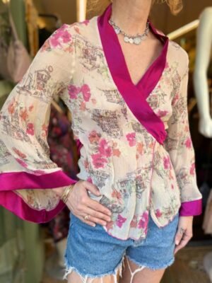 y2k silk kimono sheer top