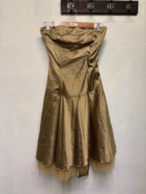Alternative view of vintage gold strapless dress with petticoat and tie back detail