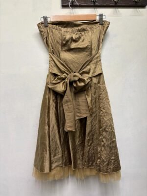 vintage gold strapless dress with petticoat and tie back detail - Image 4