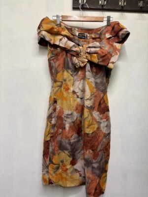 Alternative view of vintage silk off shoulder floral  dress with drapped neckline