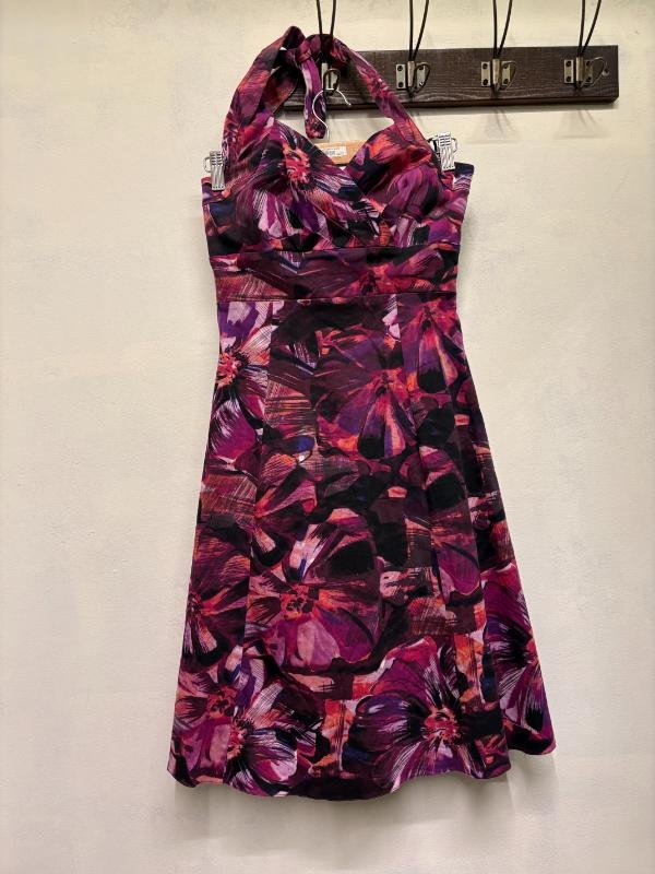 vintage purple/pink cotton floral halter neck dress - Image 3