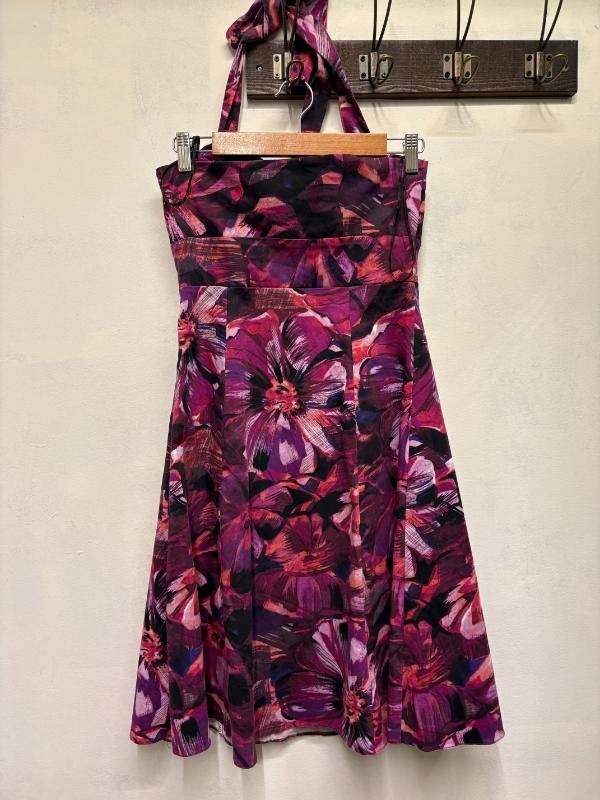 vintage purple/pink cotton floral halter neck dress - Image 2