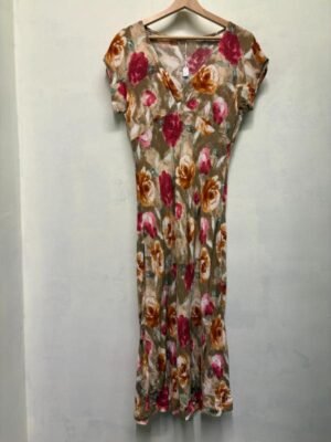 Alternative view of vintage midi floral flare dress with V neck