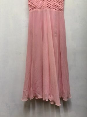 vintage handmade silk baby pink dress featuring pleated top and flowy flare skirt - Image 5