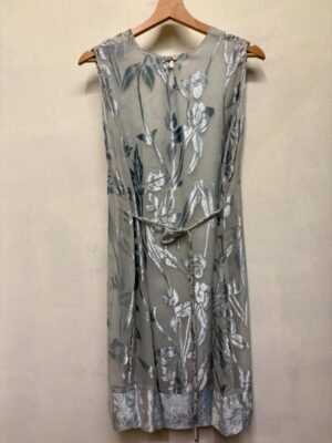 y2k Rene Derhy silver-baby blue dress featuring sheer overlay with  velvet floral patterns and tie back lace - Image 3