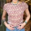 y2k silk sheer floral & stripped mesh top