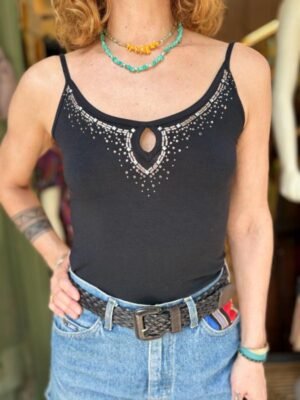 y2k black stretch top with studd decoration - Image 3