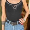y2k black stretch top with studd decoration