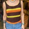 vintage dark brown stripped crochet top